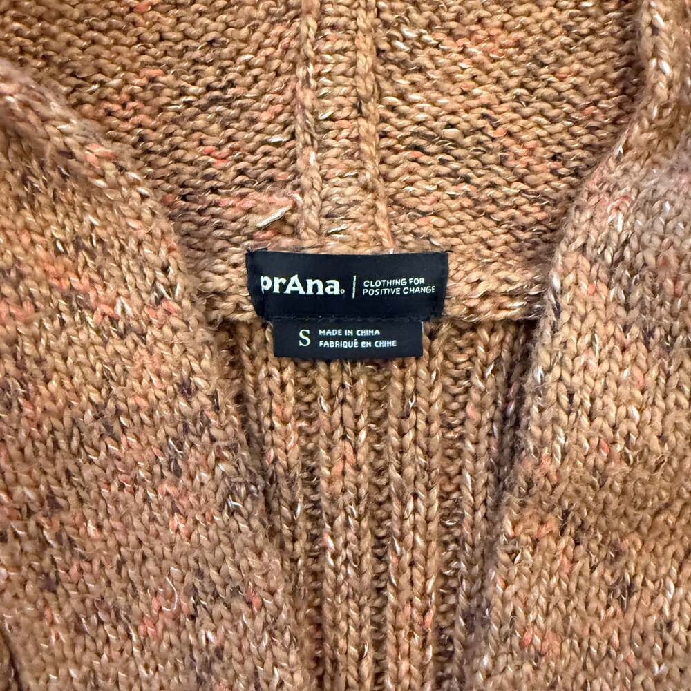 prAna Cardigan Womens Medium Brown Sweater Hood Ribbed Knitted Tunic Cottagecore - Picture 2 of 6
